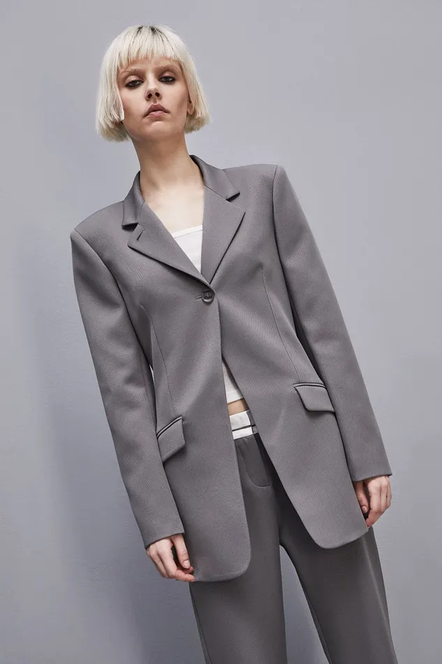 Patrizia Pepe Feminine Onebutton Jacket Grey Dim Gray Apparel Blazers