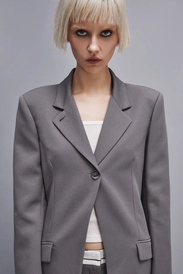 Patrizia Pepe Feminine Onebutton Jacket Grey Dim Gray Apparel Blazers