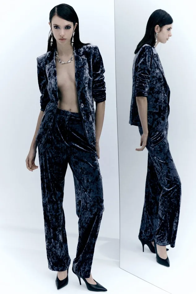 Patrizia Pepe Flowing Velvet Pants Blue Atmosphere Blue Apparel Straight Cut
