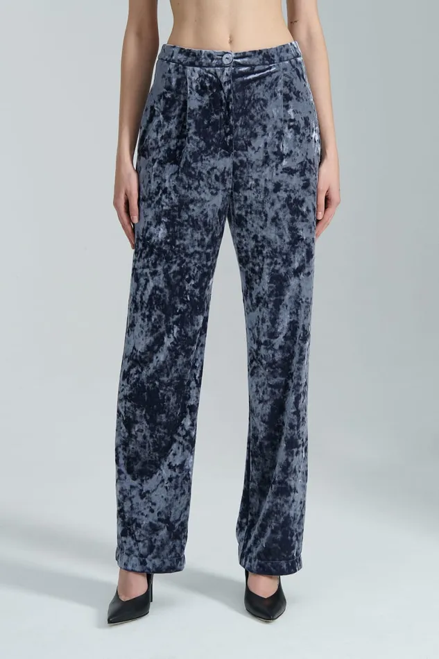 Patrizia Pepe Flowing Velvet Pants Blue Atmosphere Blue Apparel Straight Cut
