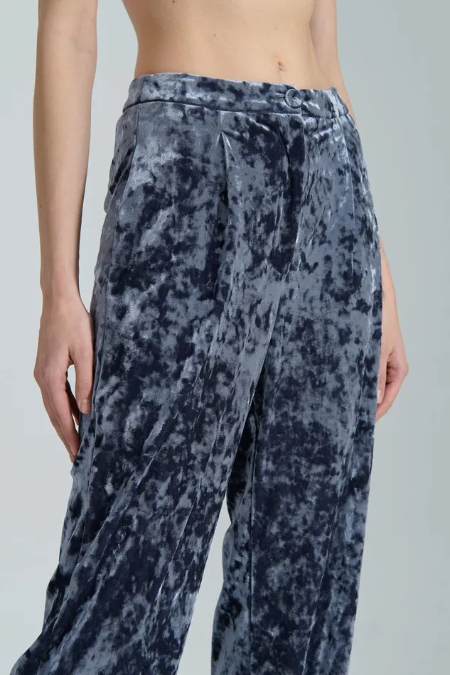Patrizia Pepe Flowing Velvet Pants Blue Atmosphere Blue Apparel Straight Cut