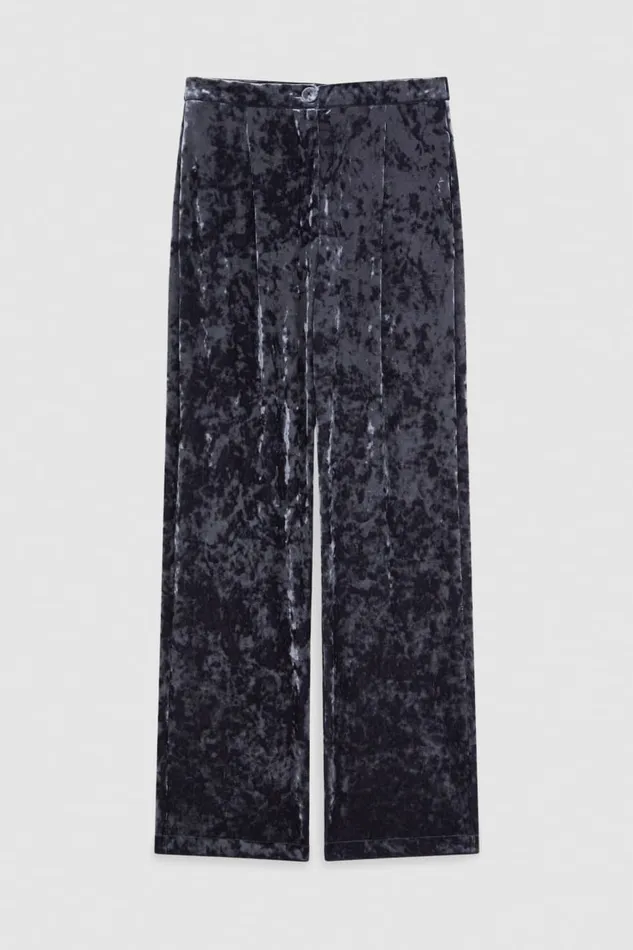 Patrizia Pepe Flowing Velvet Pants Blue Atmosphere Blue Apparel Straight Cut