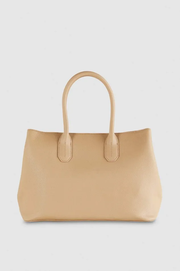 Patrizia Pepe Fly Leather Shopping Bag With Shoulder Strap Beige Camel Beige Bags Shoppers
