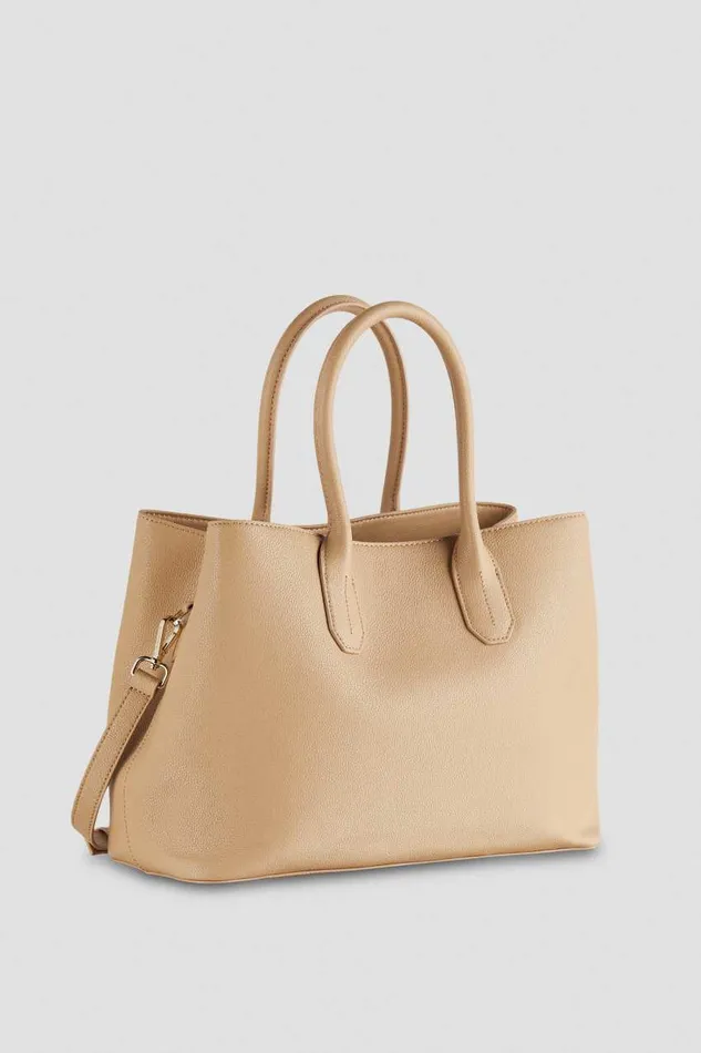 Patrizia Pepe Fly Leather Shopping Bag With Shoulder Strap Beige Camel Beige Bags Shoppers