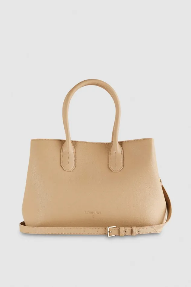 Patrizia Pepe Fly Leather Shopping Bag With Shoulder Strap Beige Camel Beige Bags Shoppers