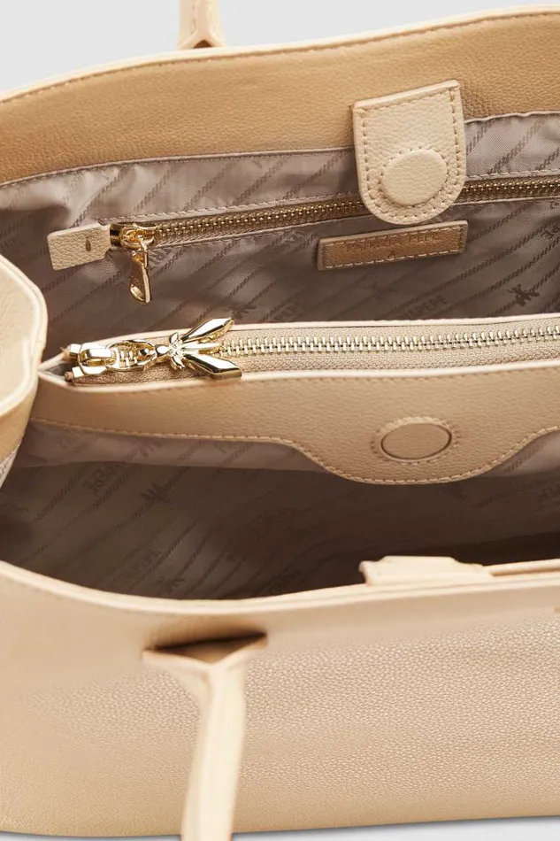 Patrizia Pepe Fly Leather Shopping Bag With Shoulder Strap Beige Camel Beige Bags Shoppers
