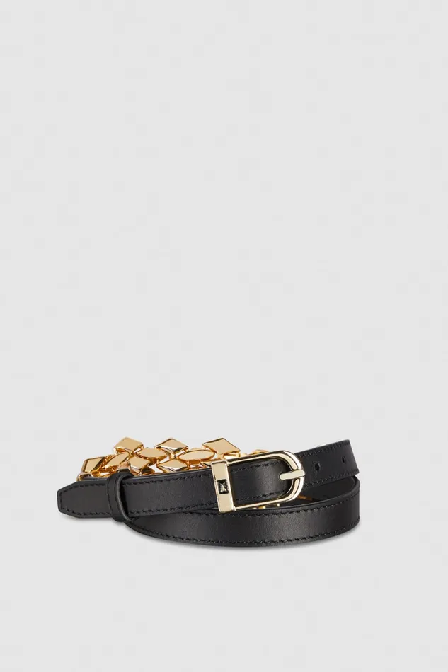 Patrizia Pepe Highwaisted Smooth Leather Belt Black Nero Accessories