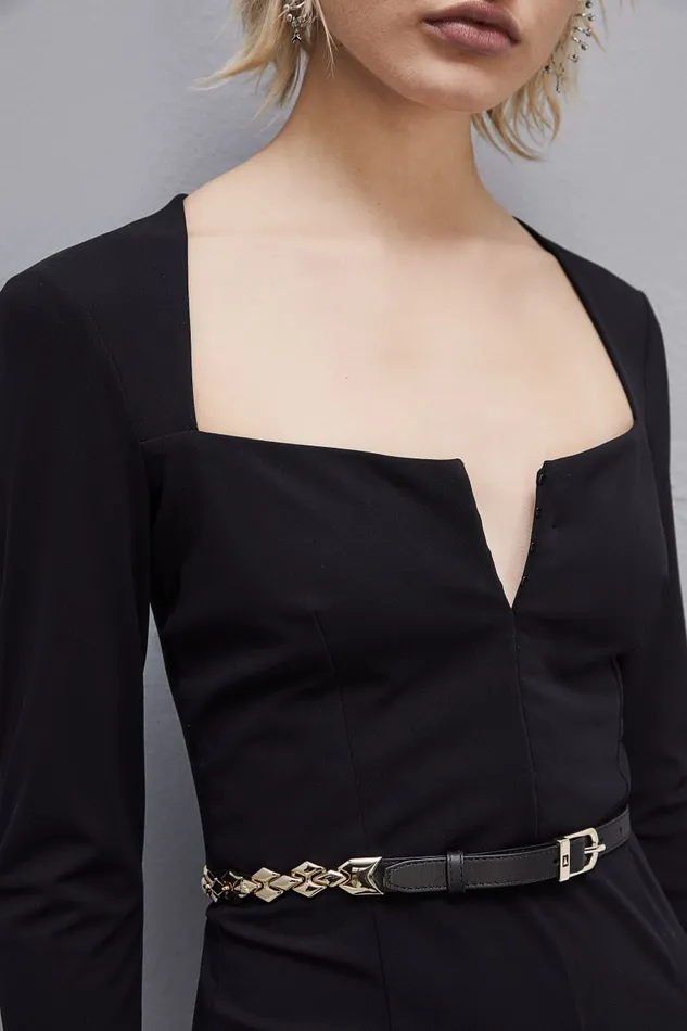 Patrizia Pepe Highwaisted Smooth Leather Belt Black Nero Accessories