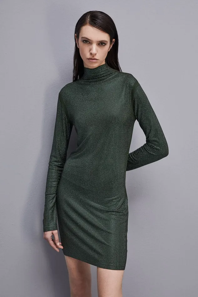 Patrizia Pepe Jersey Dress With Rhinestones Green Tuscany Green Apparel Mini