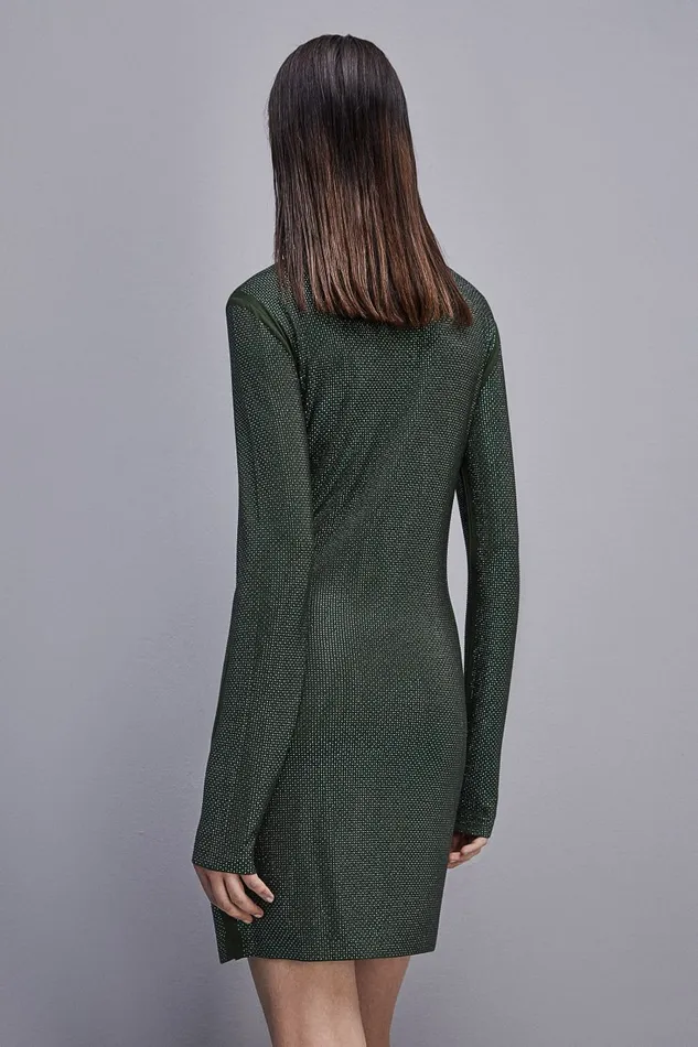 Patrizia Pepe Jersey Dress With Rhinestones Green Tuscany Green Apparel Mini