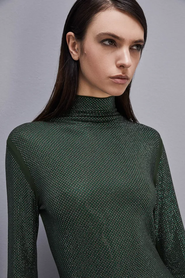 Patrizia Pepe Jersey Dress With Rhinestones Green Tuscany Green Apparel Mini