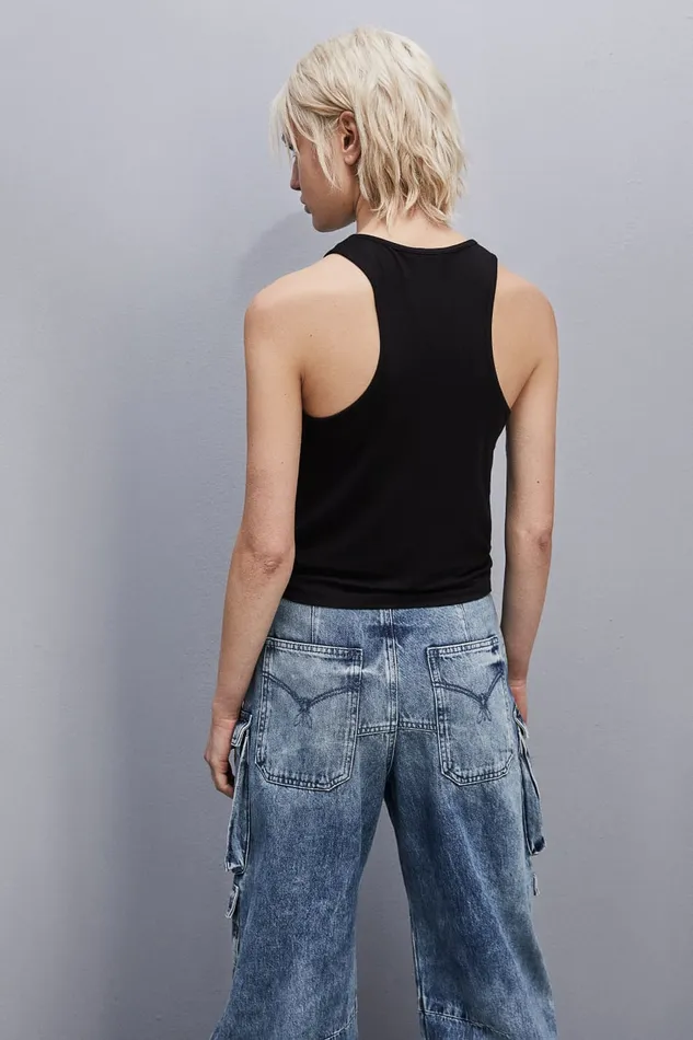 Patrizia Pepe Jersey Top With Rhinestones Black Nero Apparel Tops