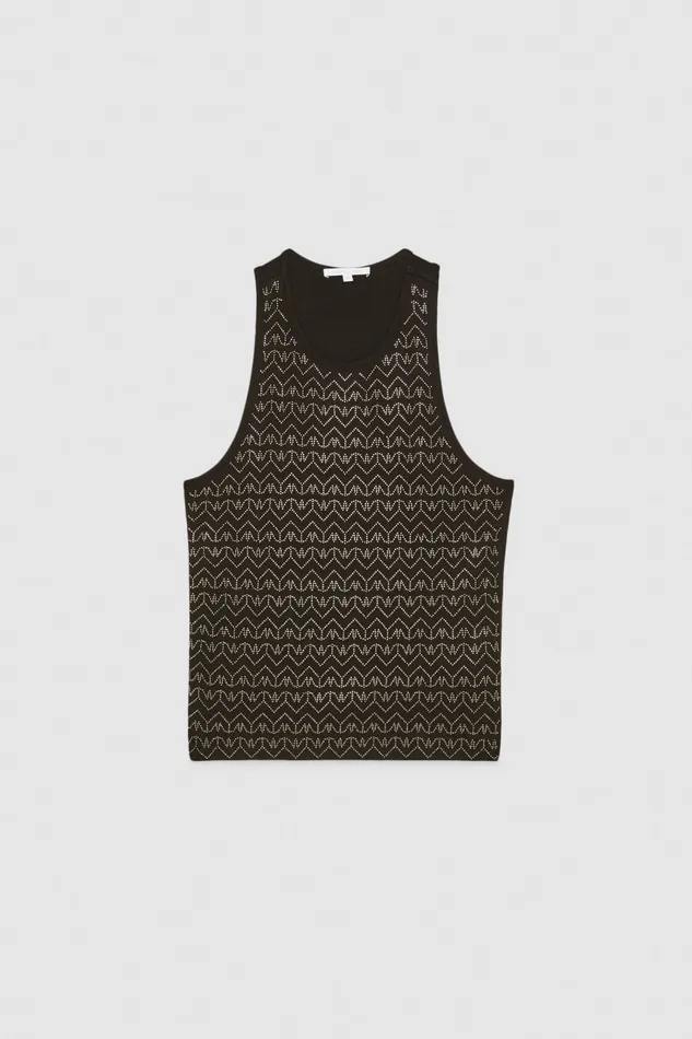 Patrizia Pepe Jersey Top With Rhinestones Black Nero Apparel Tops
