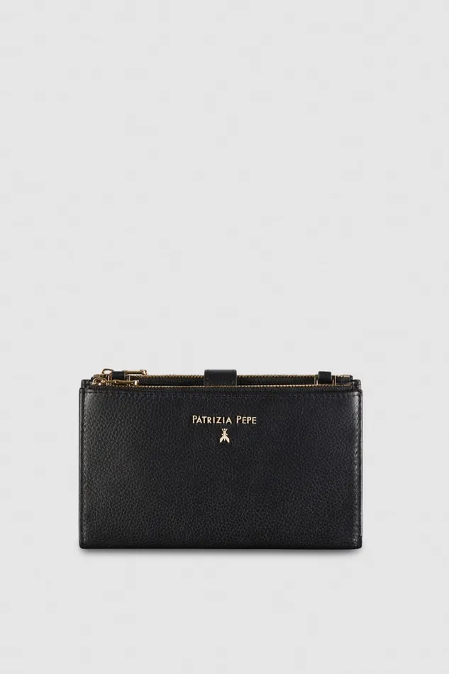 Patrizia Pepe Leather Wallet With Double Zipper Black Nero Accessories