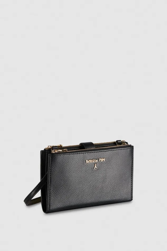 Patrizia Pepe Leather Wallet With Double Zipper Black Nero Accessories
