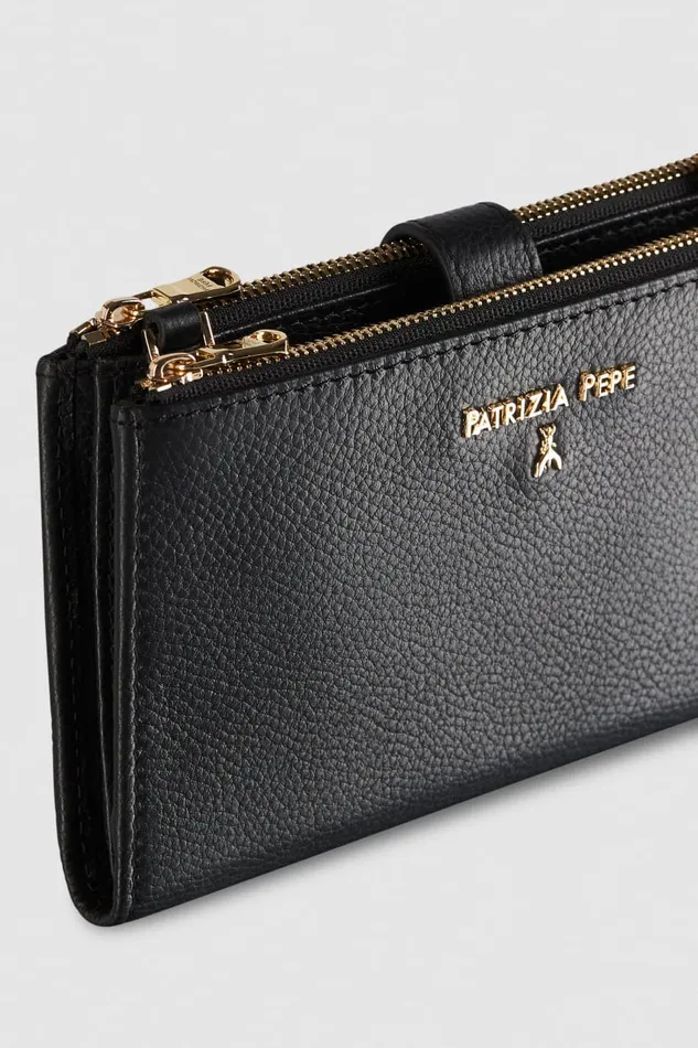 Patrizia Pepe Leather Wallet With Double Zipper Black Nero Accessories