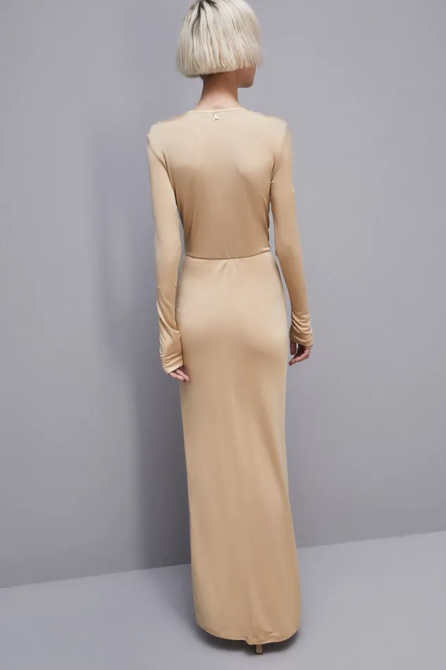 Patrizia Pepe Long Jersey Dress Beige Desert Beige Apparel Long