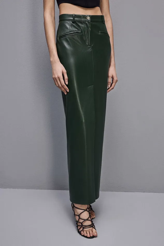 Patrizia Pepe Long Skirt In Coated Fabric Green Tuscany Green Apparel Long