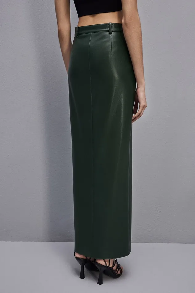Patrizia Pepe Long Skirt In Coated Fabric Green Tuscany Green Apparel Long