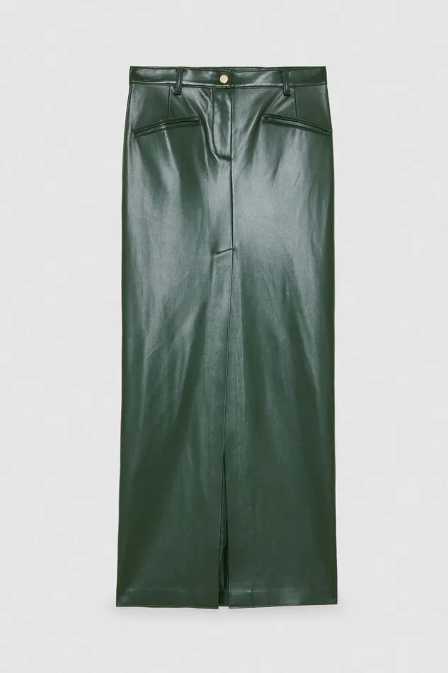 Patrizia Pepe Long Skirt In Coated Fabric Green Tuscany Green Apparel Long