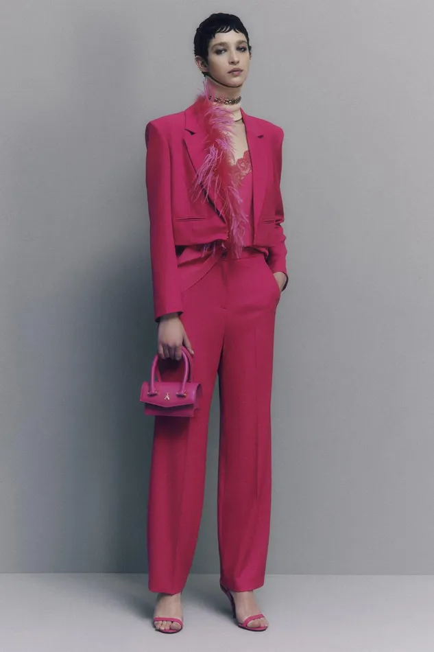 Patrizia Pepe Pleated Pants In Stretch Fabric Pink Poison Orchid Apparel Straight Cut