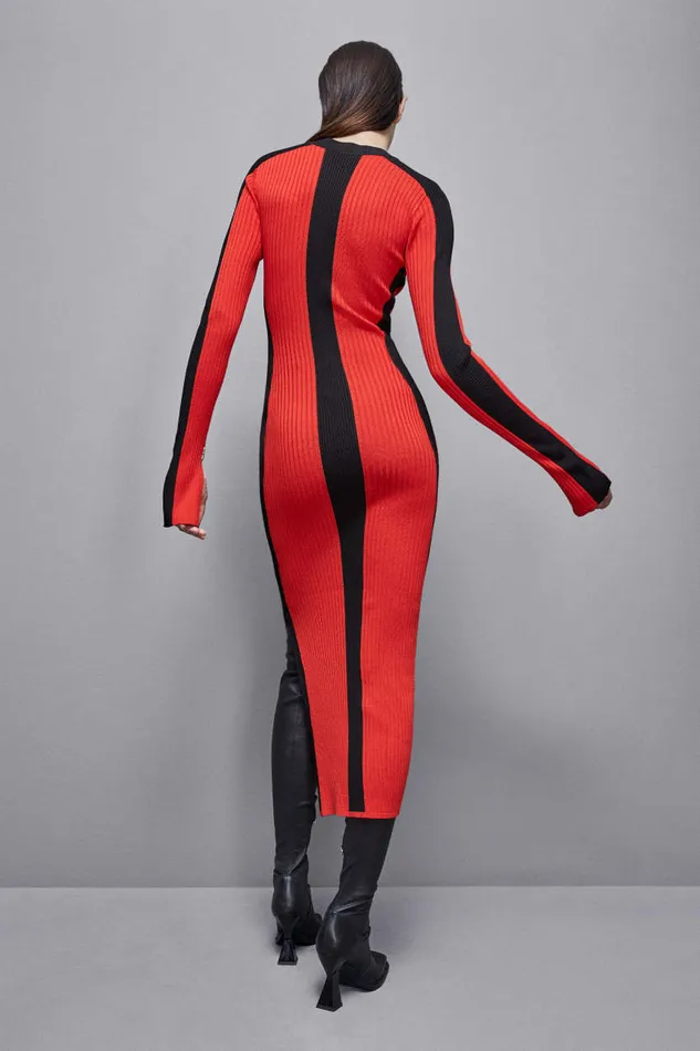 Patrizia Pepe Ribbed Viscose Blend Dress Black Glam Redandblack Apparel Long