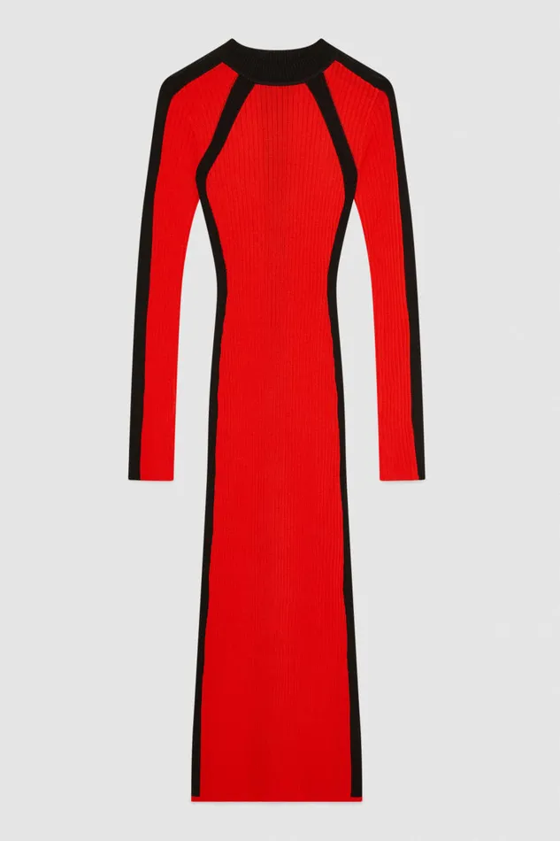 Patrizia Pepe Ribbed Viscose Blend Dress Black Glam Redandblack Apparel Long