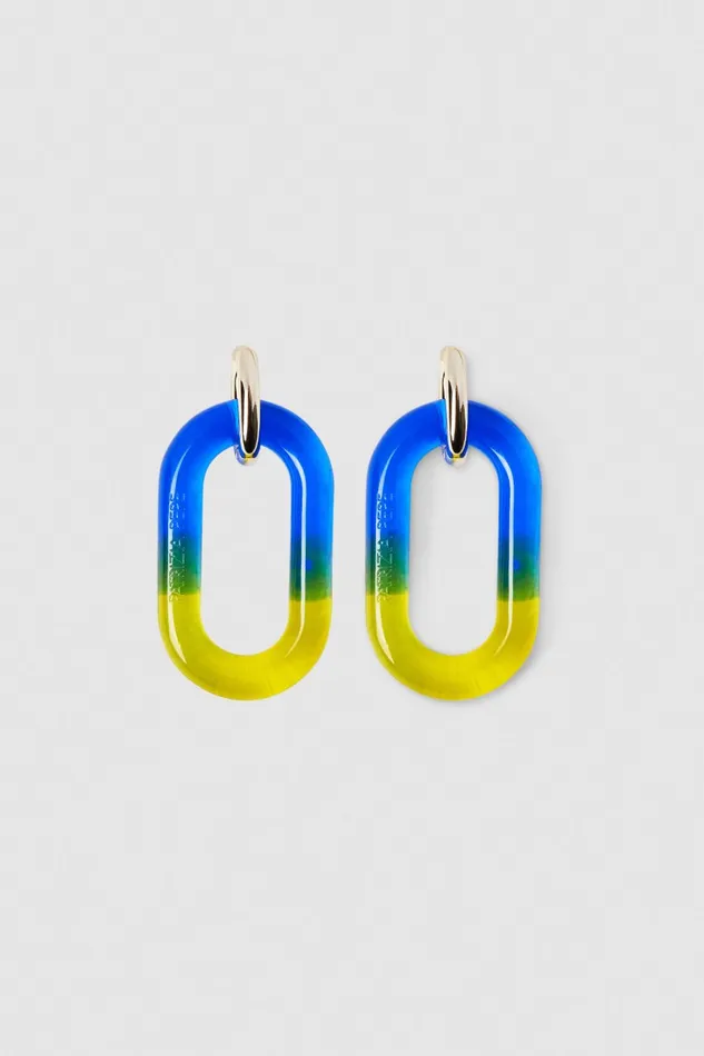 Patrizia Pepe Shaded Maxi Chain Logo Earrings Blue Limeblue Accessories