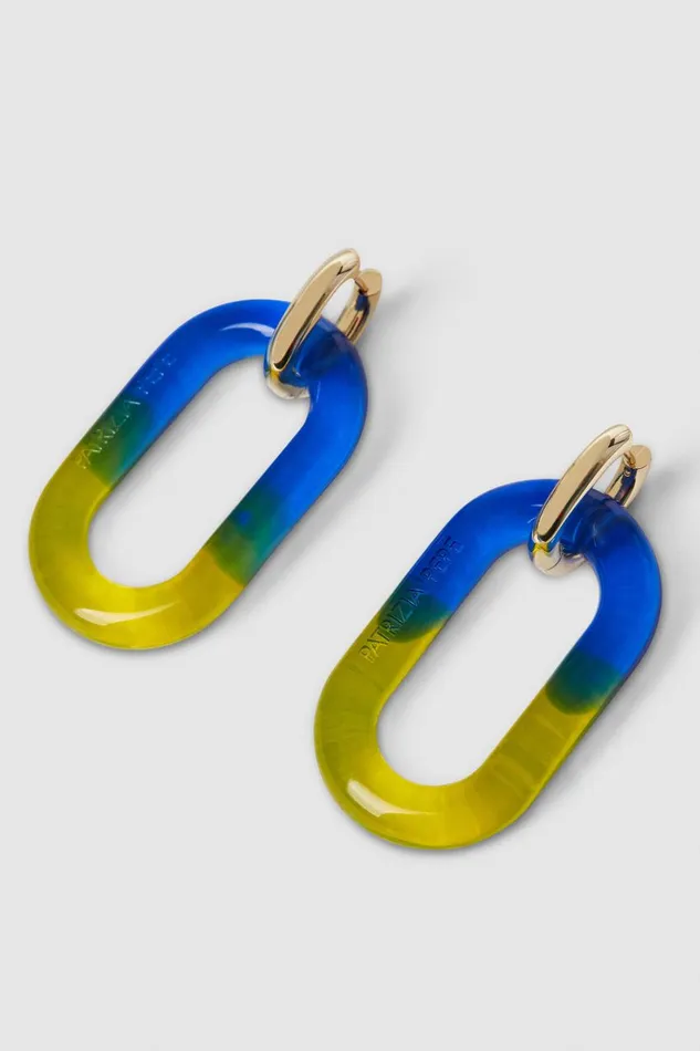Patrizia Pepe Shaded Maxi Chain Logo Earrings Blue Limeblue Accessories