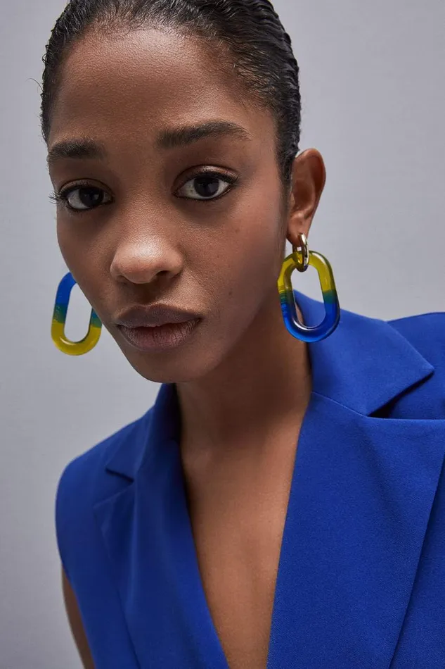 Patrizia Pepe Shaded Maxi Chain Logo Earrings Blue Limeblue Accessories