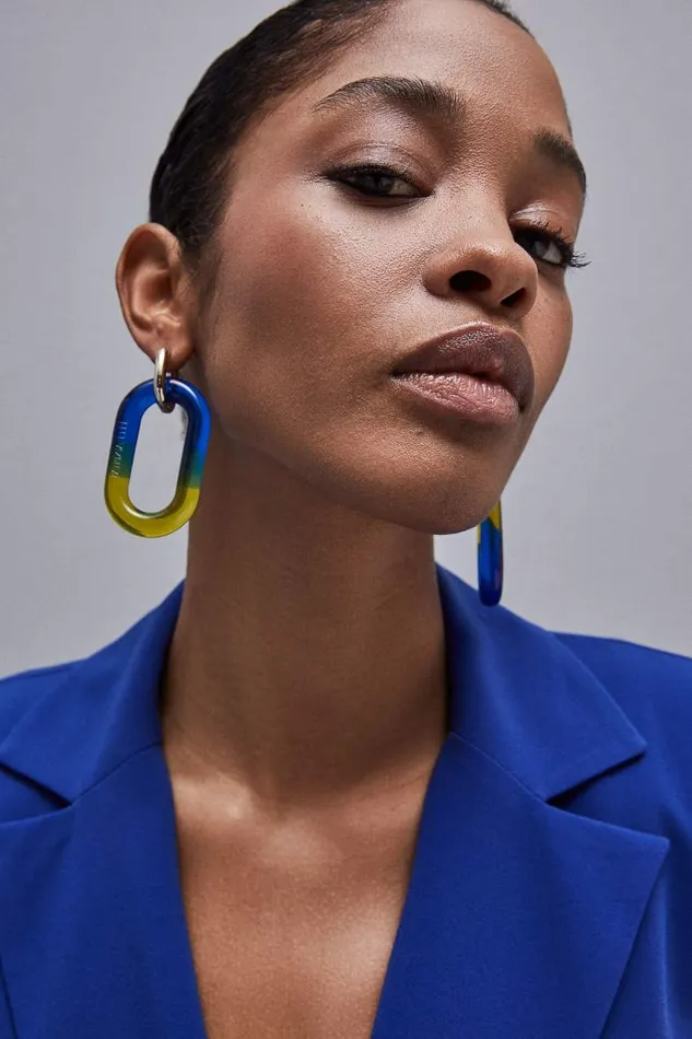 Patrizia Pepe Shaded Maxi Chain Logo Earrings Blue Limeblue Accessories