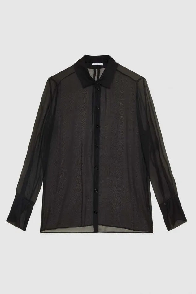 Patrizia Pepe Silk Chiffon Over Shirt Black Nero Apparel Shirts