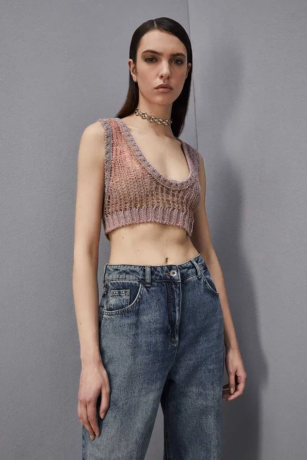 Patrizia Pepe Sleeveless Cropped Top Purple Violet Multicolor Apparel Tops
