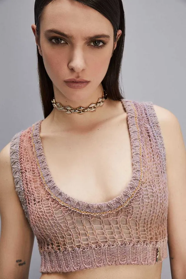 Patrizia Pepe Sleeveless Cropped Top Purple Violet Multicolor Apparel Tops