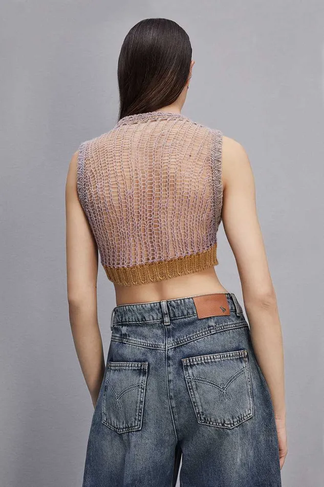 Patrizia Pepe Sleeveless Cropped Top Purple Violet Multicolor Apparel Tops