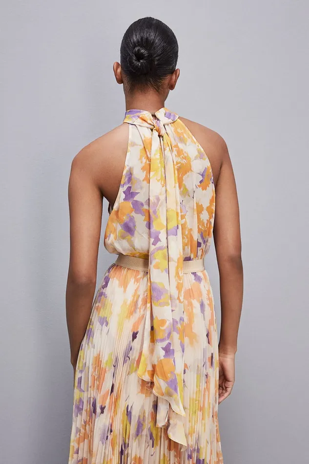 Patrizia Pepe Sleeveless Top Shirt In Viscose Crepon Orangesorbetflower Apparel Blouses