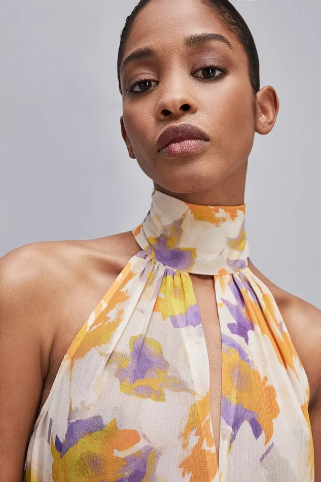Patrizia Pepe Sleeveless Top Shirt In Viscose Crepon Orangesorbetflower Apparel Blouses