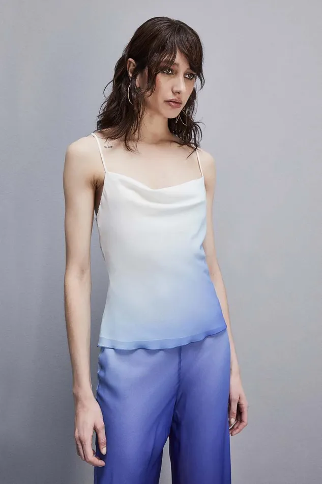 Patrizia Pepe Sleeveless Top With Drop Neckline In Chiffon Light Blue Waveprintdegrad Apparel Tops
