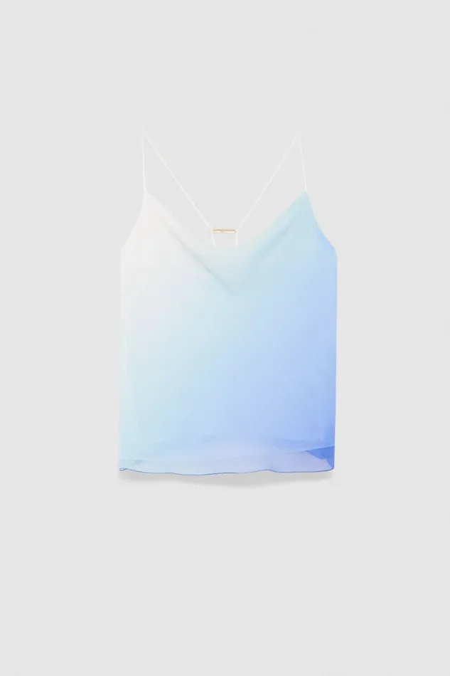 Patrizia Pepe Sleeveless Top With Drop Neckline In Chiffon Light Blue Waveprintdegrad Apparel Tops