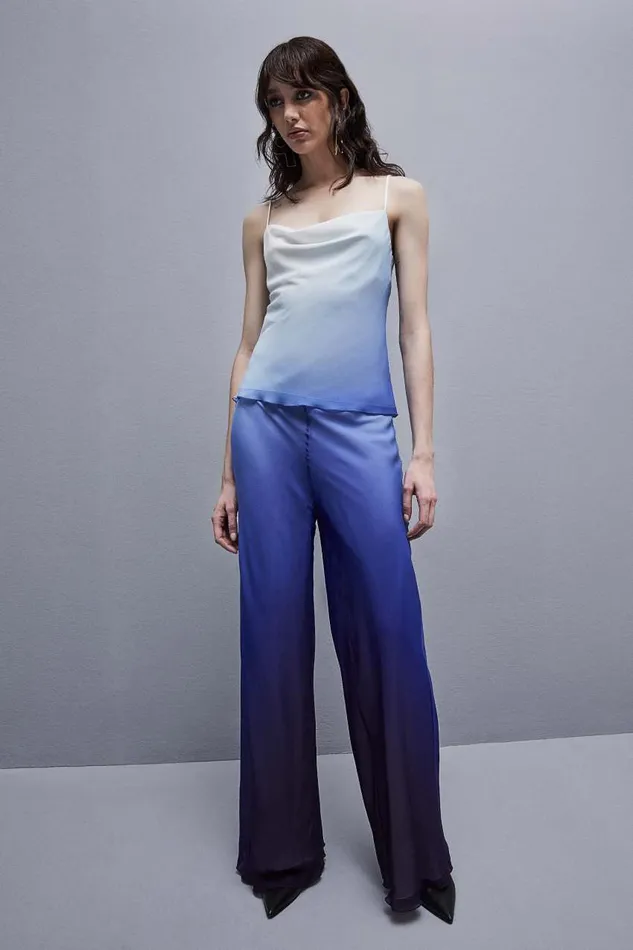 Patrizia Pepe Sleeveless Top With Drop Neckline In Chiffon Light Blue Waveprintdegrad Apparel Tops