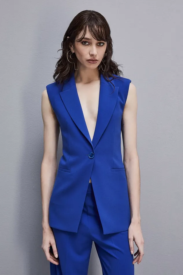 Patrizia Pepe Sleeveless Vest In Sabl Crepe Fabric Light Blue Blue Wave Apparel Blazers