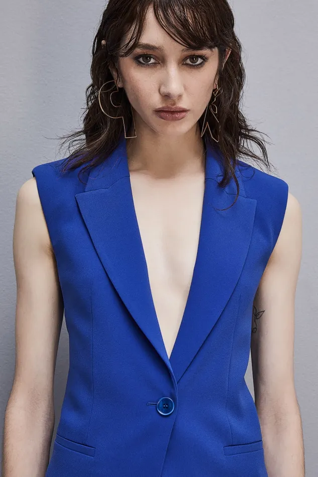 Patrizia Pepe Sleeveless Vest In Sabl Crepe Fabric Light Blue Blue Wave Apparel Blazers