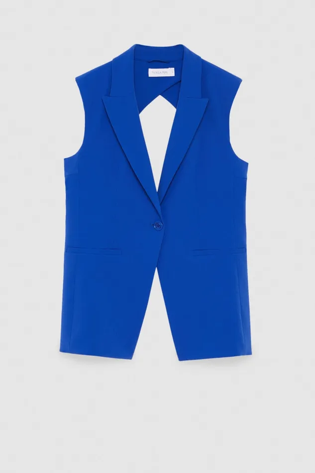 Patrizia Pepe Sleeveless Vest In Sabl Crepe Fabric Light Blue Blue Wave Apparel Blazers