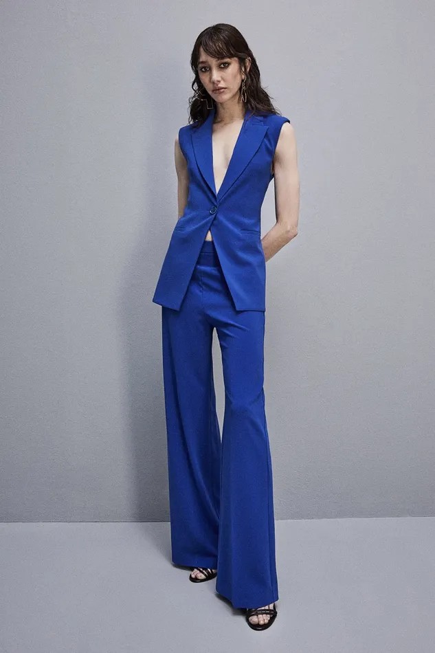 Patrizia Pepe Sleeveless Vest In Sabl Crepe Fabric Light Blue Blue Wave Apparel Blazers