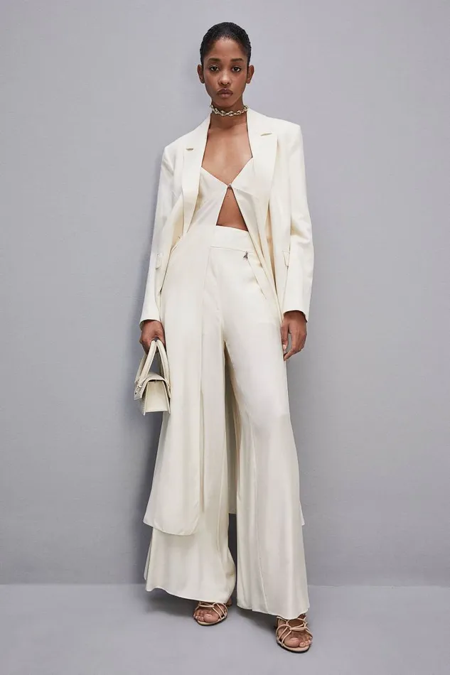 Patrizia Pepe Smock Stitch Palazzo Pants White Raw White Apparel Palazzo