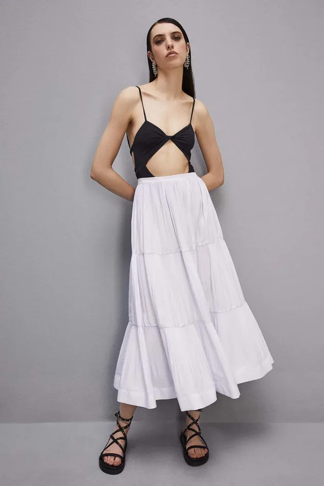 Patrizia Pepe Soft Ankle Pleated Skirt White Bianco Ottico Apparel Midi