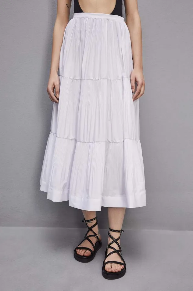 Patrizia Pepe Soft Ankle Pleated Skirt White Bianco Ottico Apparel Midi