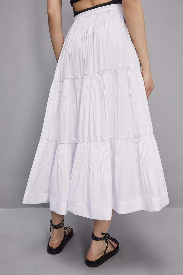 Patrizia Pepe Soft Ankle Pleated Skirt White Bianco Ottico Apparel Midi