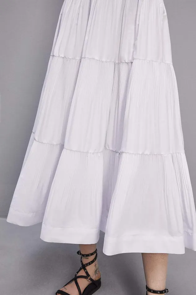 Patrizia Pepe Soft Ankle Pleated Skirt White Bianco Ottico Apparel Midi