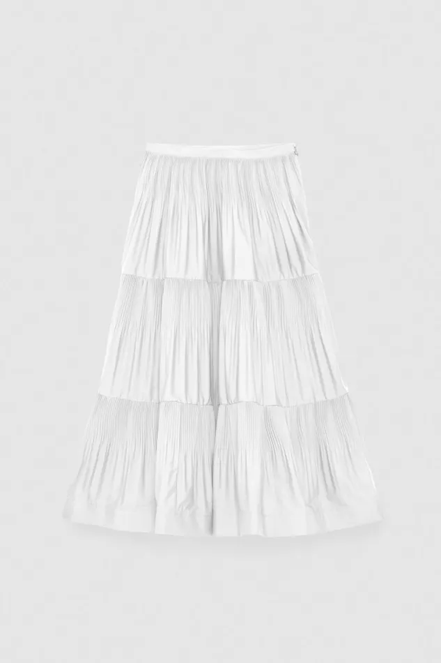 Patrizia Pepe Soft Ankle Pleated Skirt White Bianco Ottico Apparel Midi